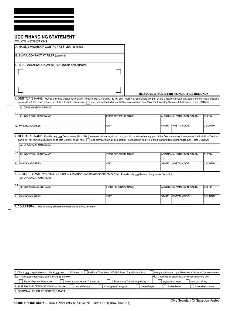 ohio ucc statement request form Preview on Page 1