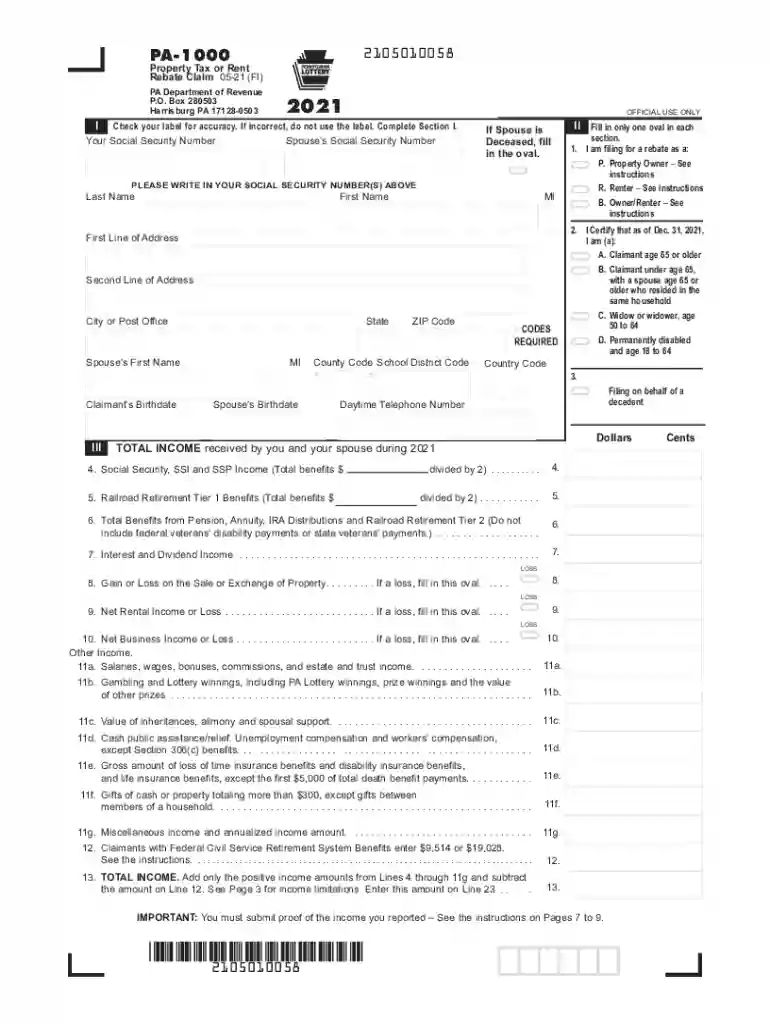 rent rebate forms Preview on Page 1