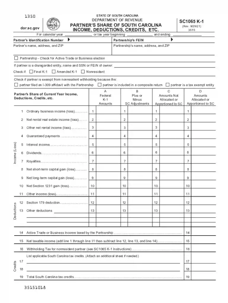 sc 1065 instructions 2023 Preview on Page 1
