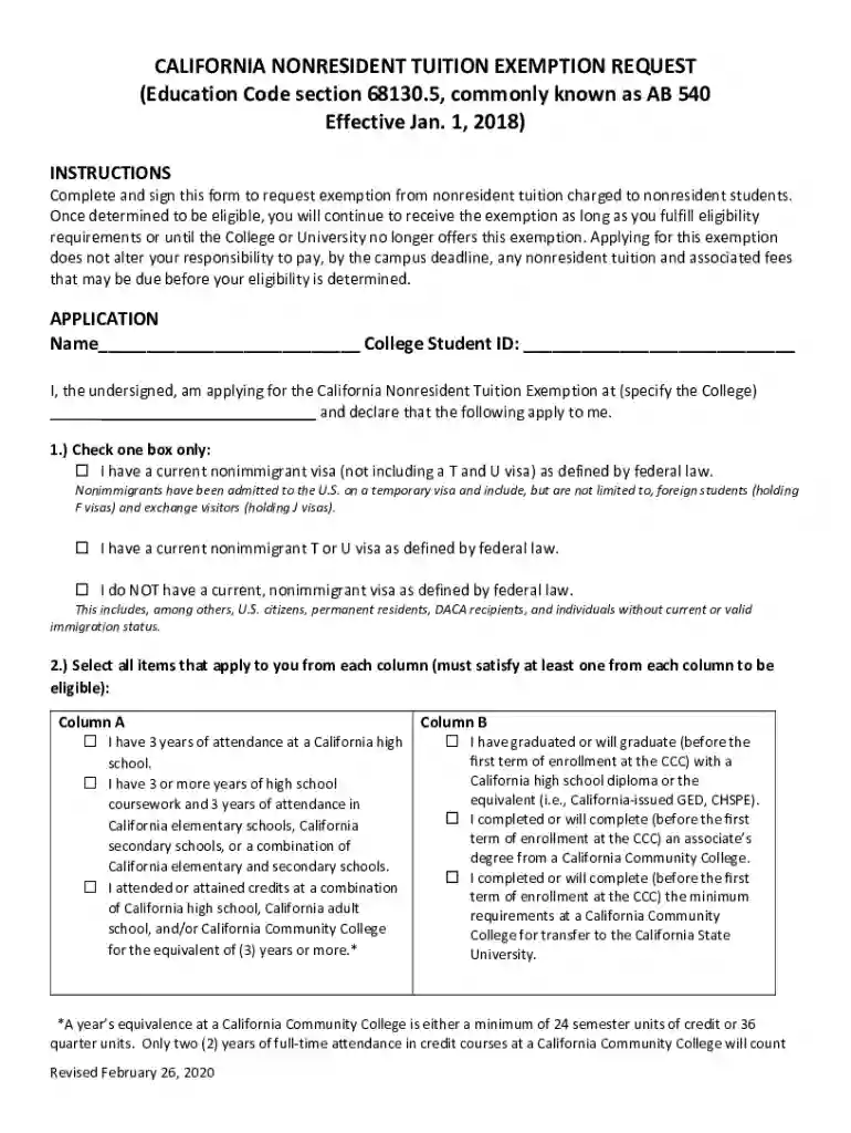 cccco - mediaCALIFORNIA NONRESIDENT TUITION EXEMPTION REQUEST Preview on Page 1