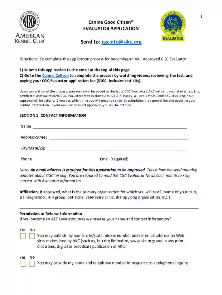 akc cgc evaluator application Preview on Page 1