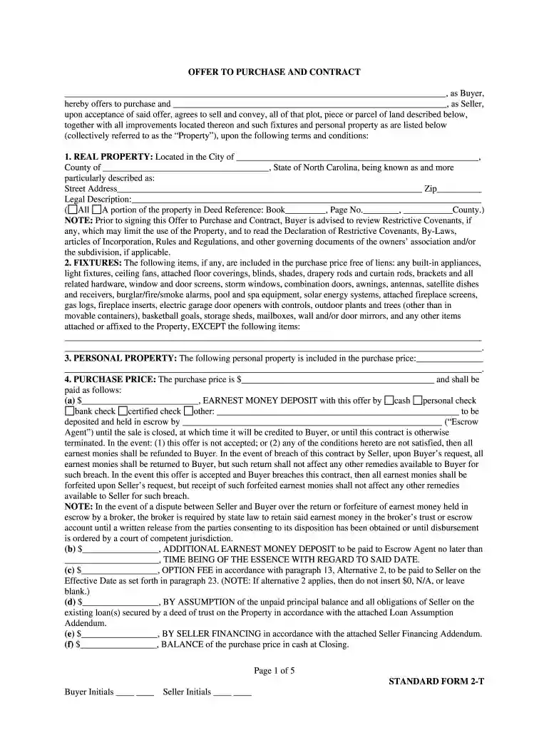 north carolina offer to purchase and contract form 2 t Preview on Page 1