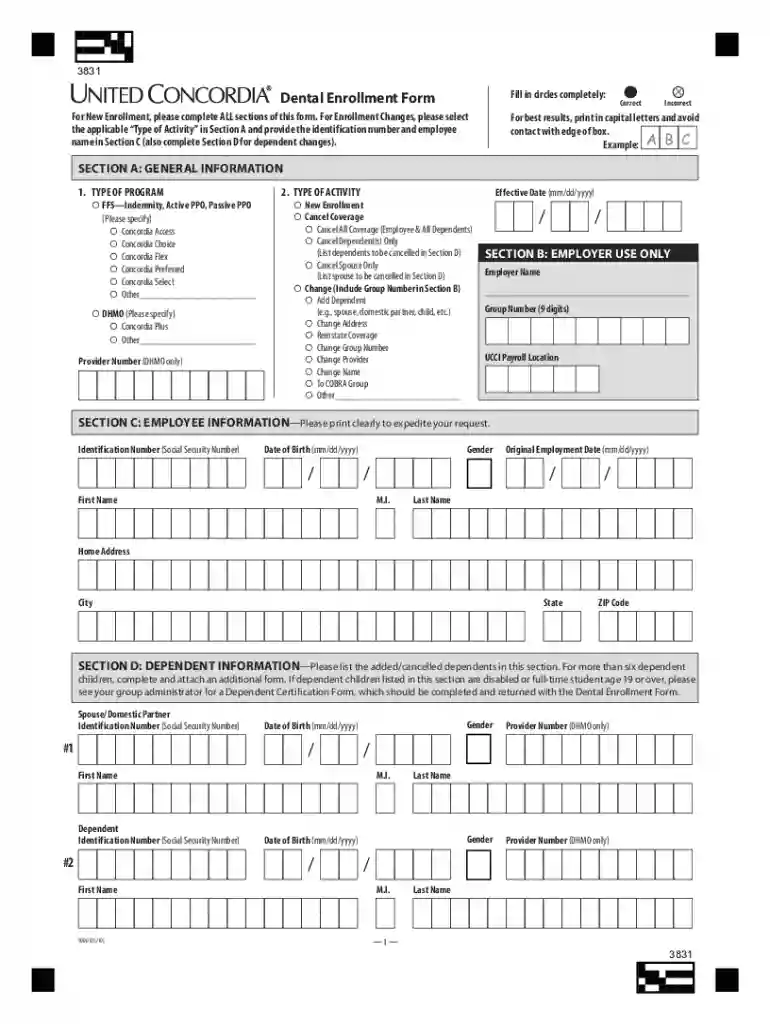PDF 3831 - UNITED CONCORDIA Dental Enrollment Form - Lebanon Preview on Page 1