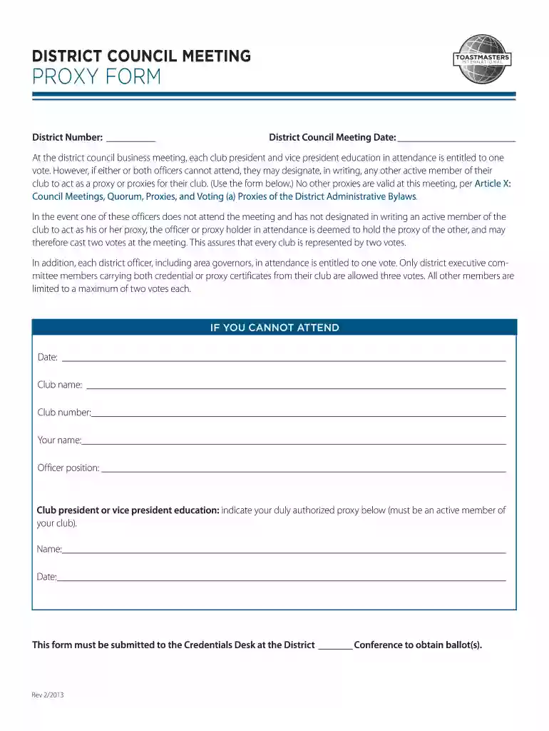 toastmasters proxy form Preview on Page 1