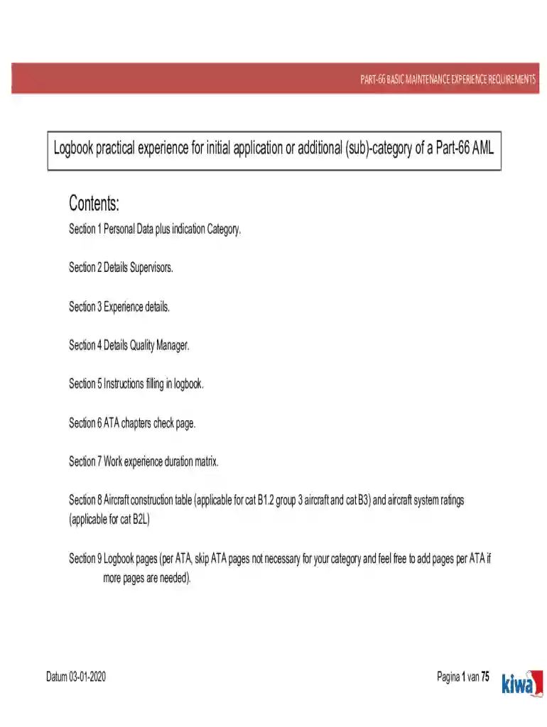 Logbook practical experience for initial application or Preview on Page 1