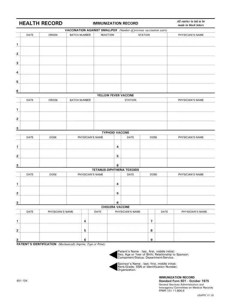 standard form immunization Preview on Page 1