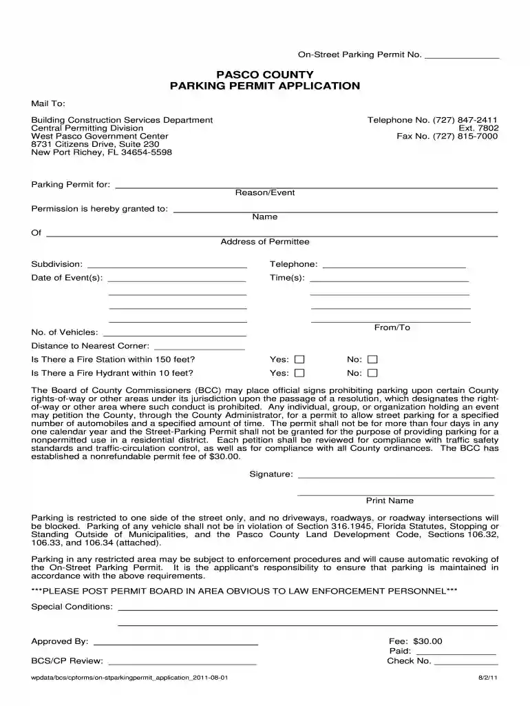 pasco county parking permit Preview on Page 1