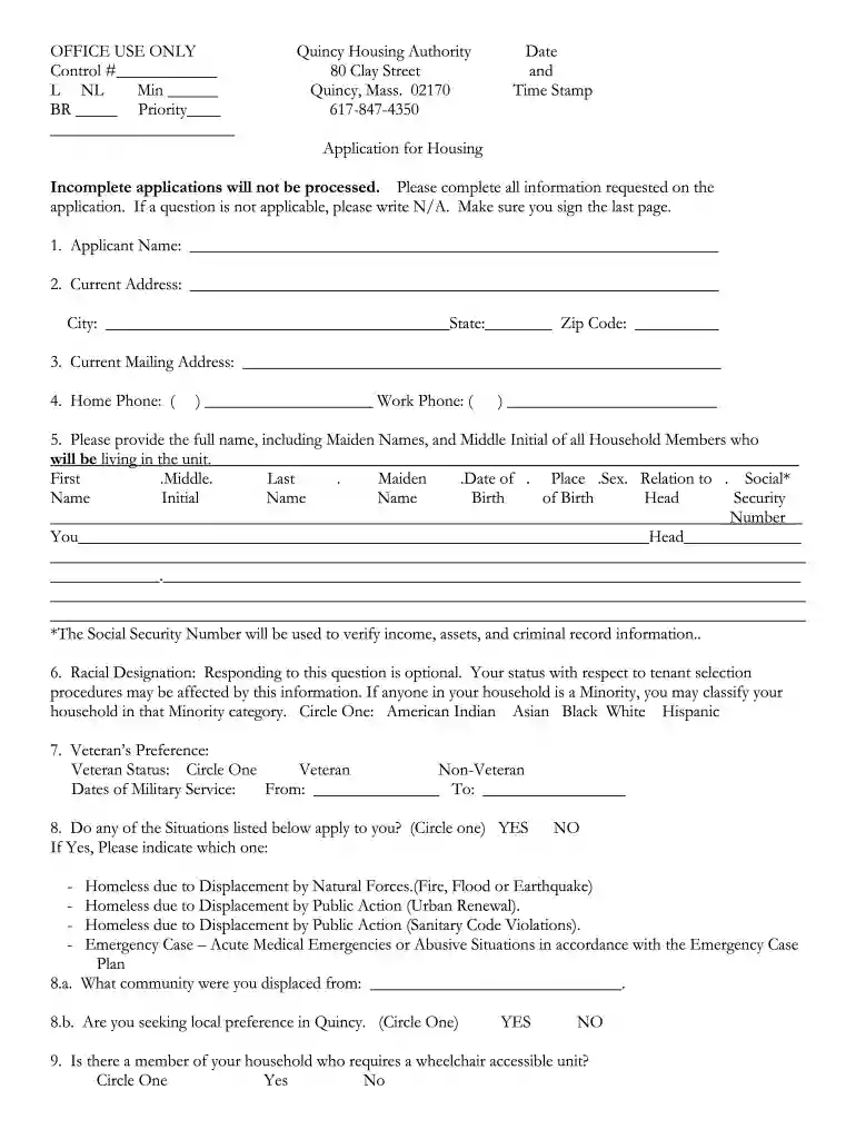 quincy housing authority application Preview on Page 1