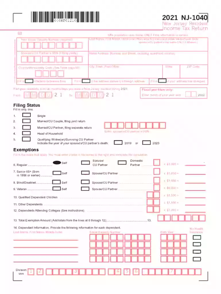 nj 1040 form 2021 Preview on Page 1