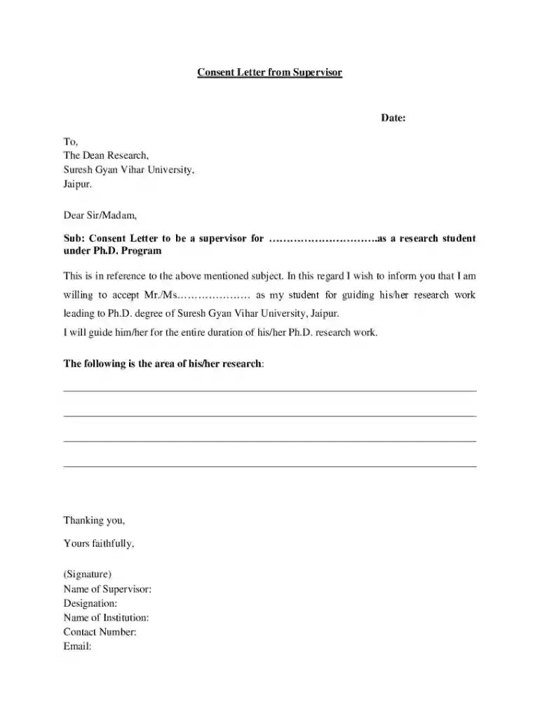 consent letter from phd supervisor Preview on Page 1