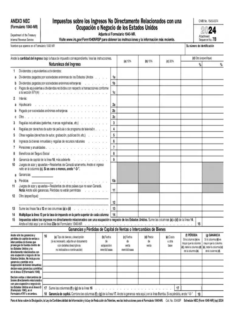 2021 Schedule NEC (Form 1040-NR) (SP) Tax on Income Not Effectively Connected With a U S Trade or Bu Preview on Page 1