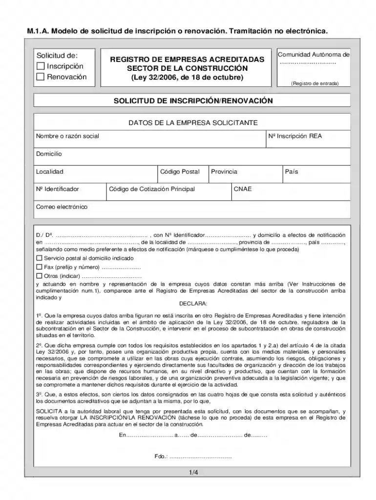 M 1 a Modelo De Solicitud De Inscripci n O Renovaci n Preview on Page 1