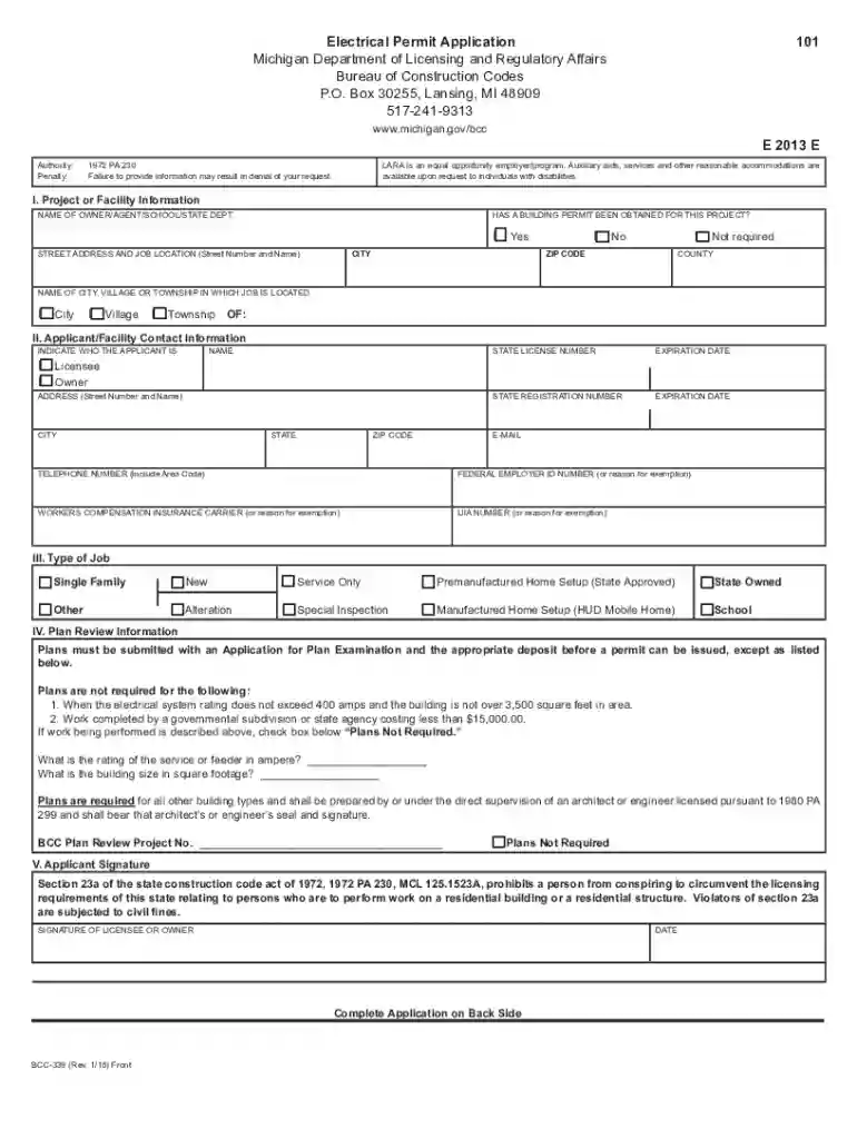 electrical permit application form Preview on Page 1
