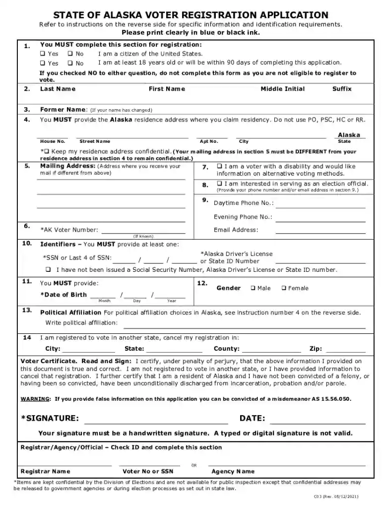 State of Alaska Voter Registration Application Preview on Page 1