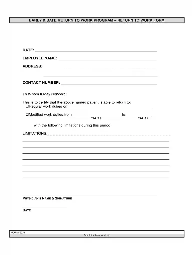 Form-0034 - Early & Safe Return to Work Program -. Employer's report of injury or occupational disease Preview on Page 1