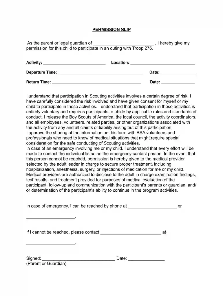 bsa permission slip Preview on Page 1