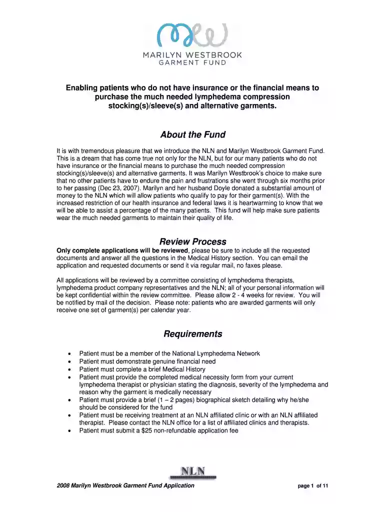 The Marilyn Westbrook Garment Fundapplication 5 1 08 doc - lymphnet Preview on Page 1