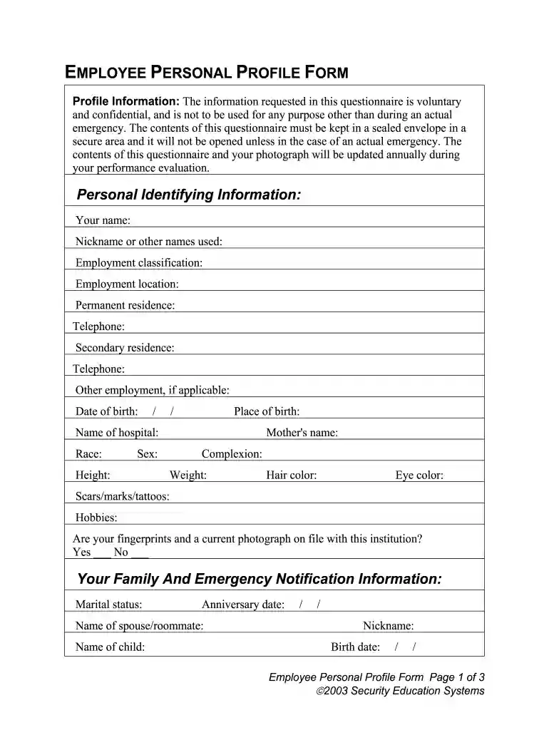 personal profile form Preview on Page 1