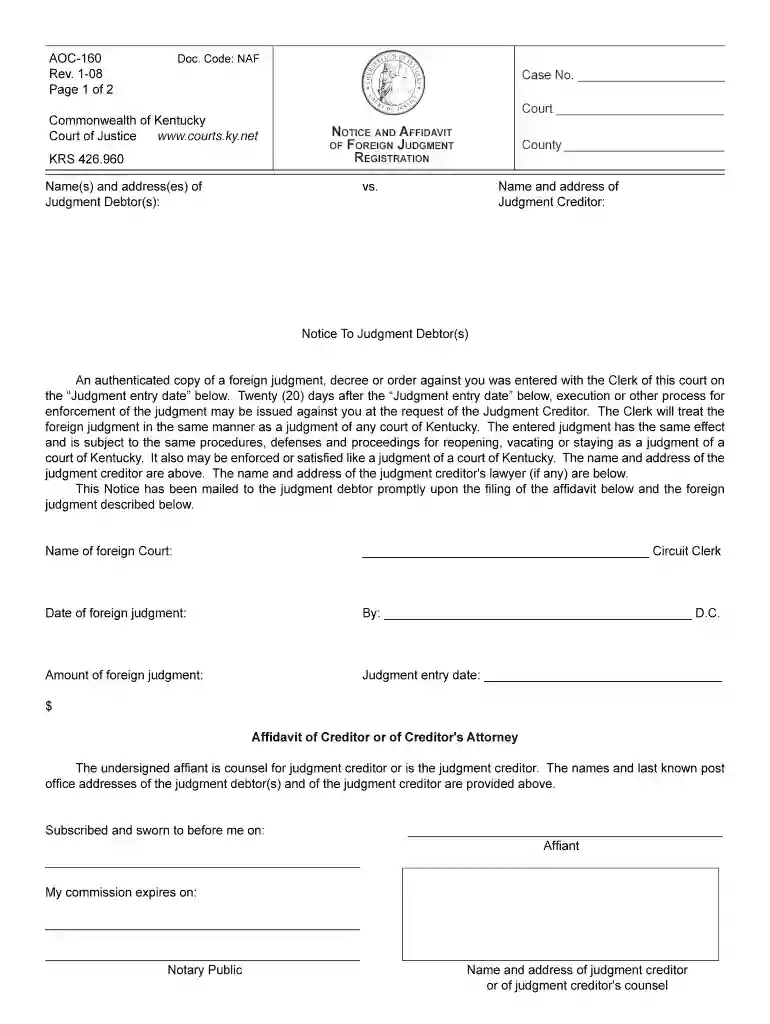 kentucky foreign judgment Preview on Page 1