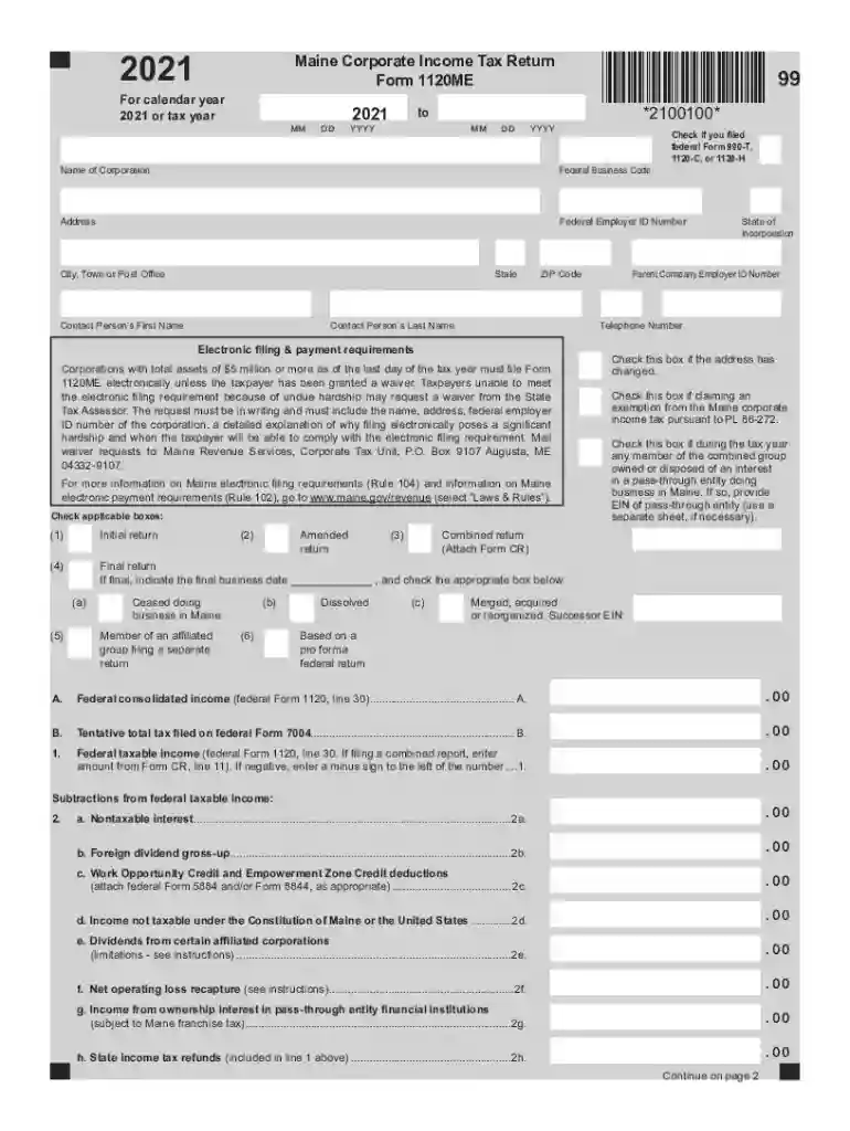2021 1120me instructions form Preview on Page 1