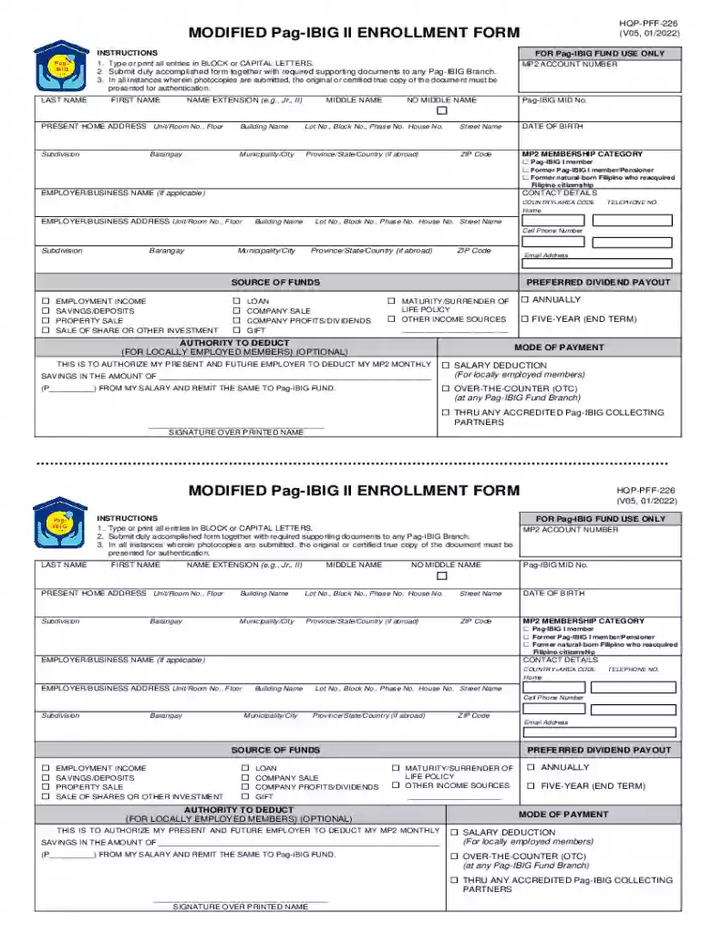 pagibigfund ph document pdfHQP-PFF-226 MODIFIED Pag-IBIG II ENROLLMENT FORM Preview on Page 1