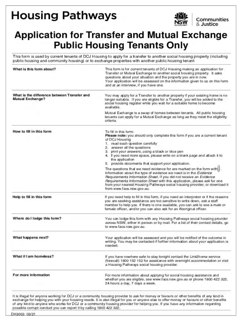 Application for Transfer and Mutual Exchange Public Housing Preview on Page 1
