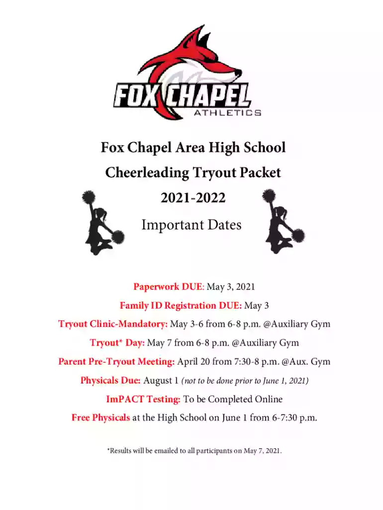 Fox Chapel Area High School Cheerleading Tryout Packet Preview on Page 1