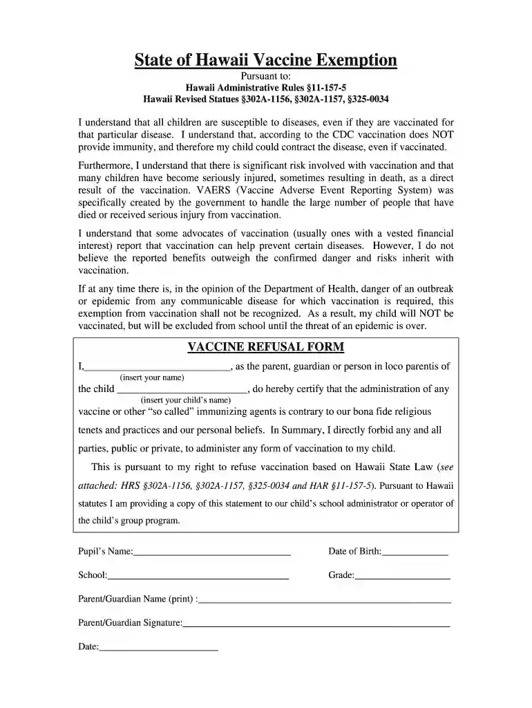 hawaii vaccine exemption form pdf Preview on Page 1