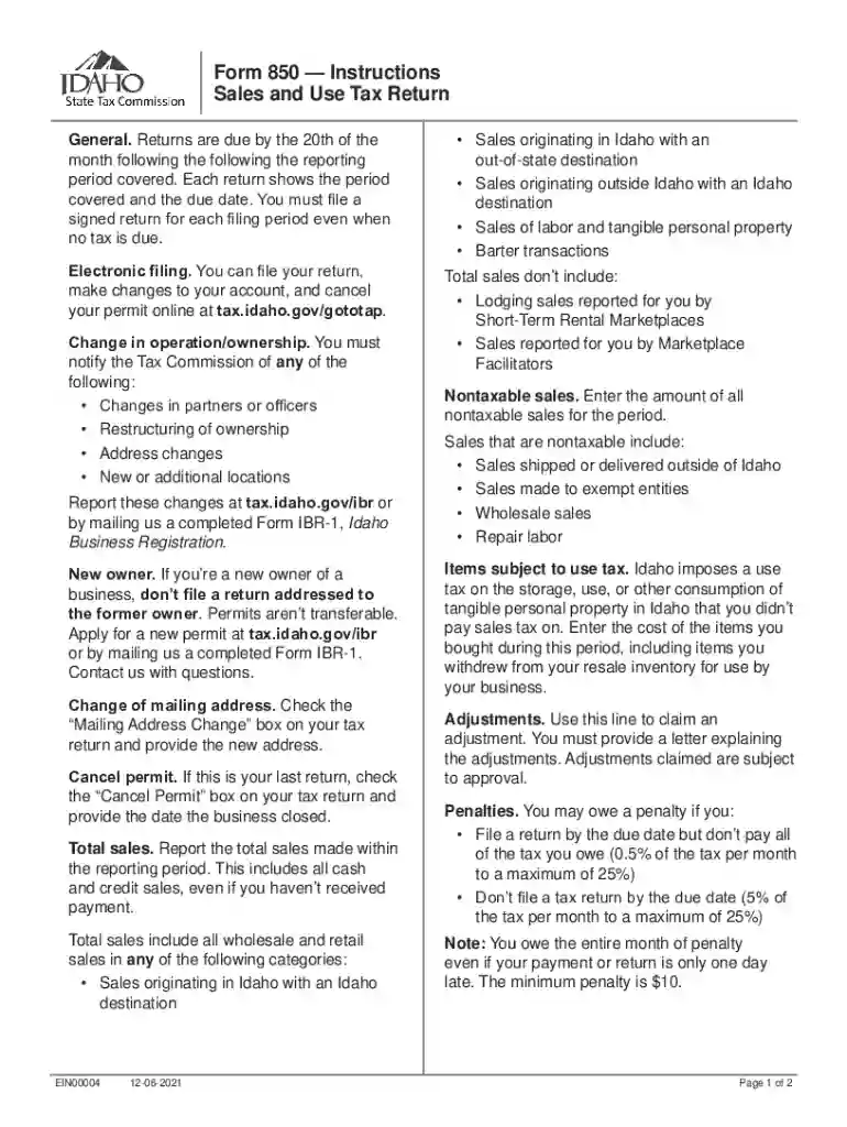 Form 850 Instructions, Sales and Use Tax Return approved Preview on Page 1
