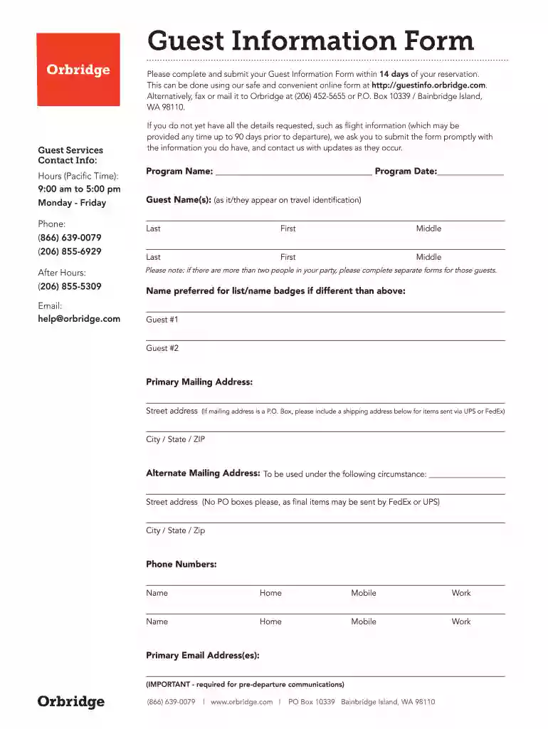 guest information form Preview on Page 1