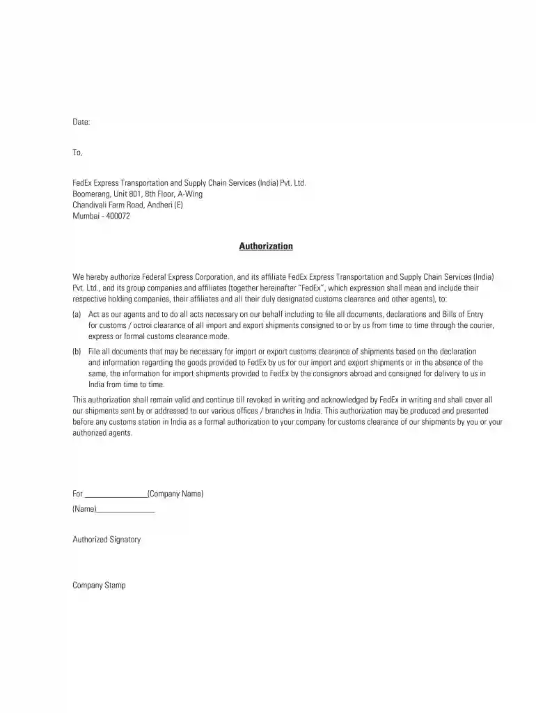 fedex authorization form Preview on Page 1