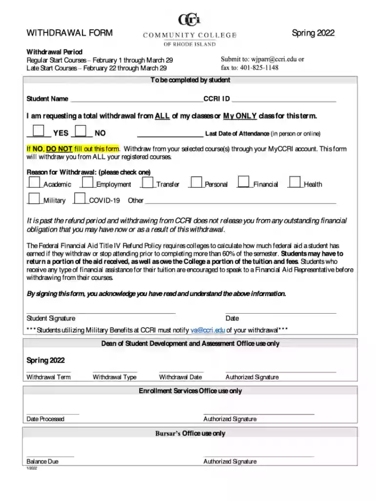 C C R I - Withdrawal Form 2022 Preview on Page 1