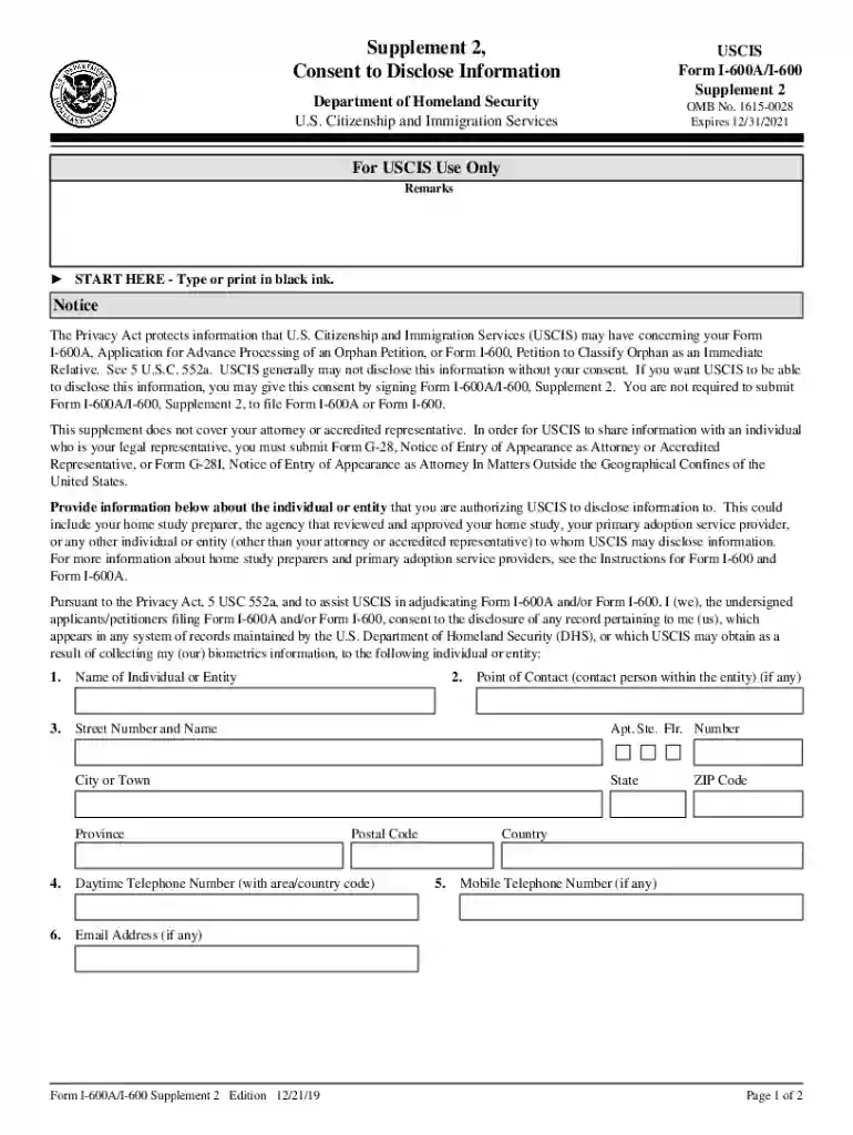2019 uscis i 600a disclose form blank Preview on Page 1