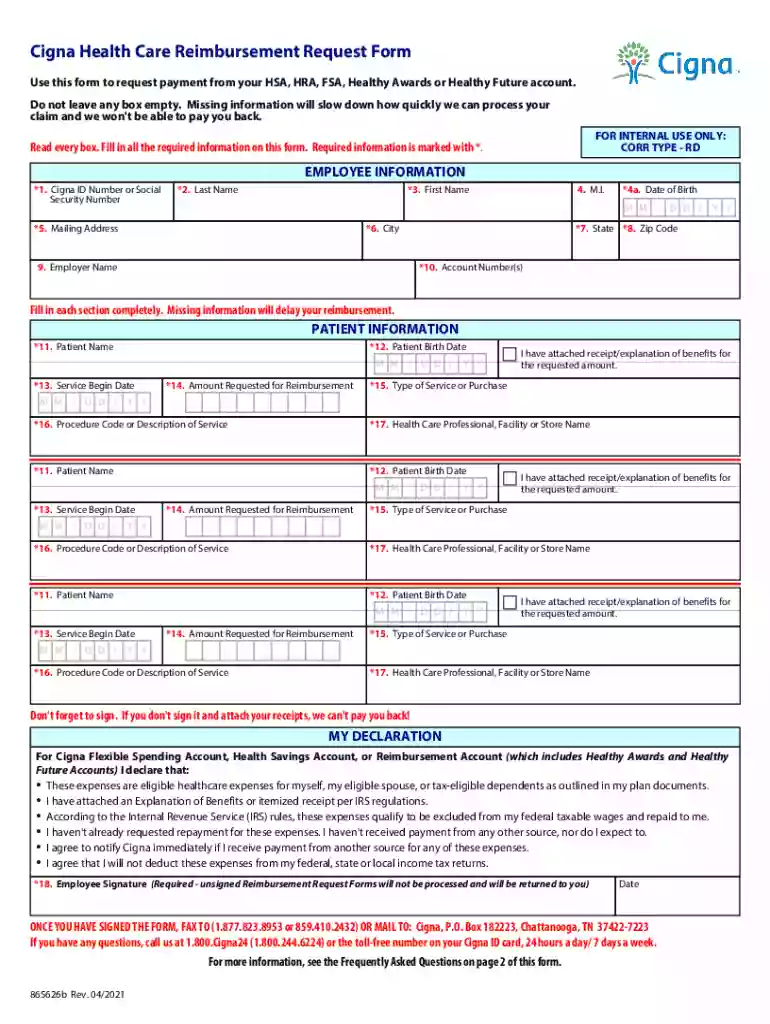 cigna hsa reimbursement form Preview on Page 1