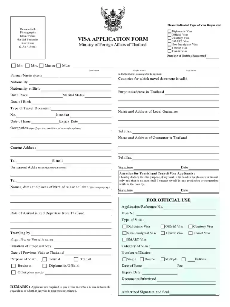 thailand visa application form pdf Preview on Page 1