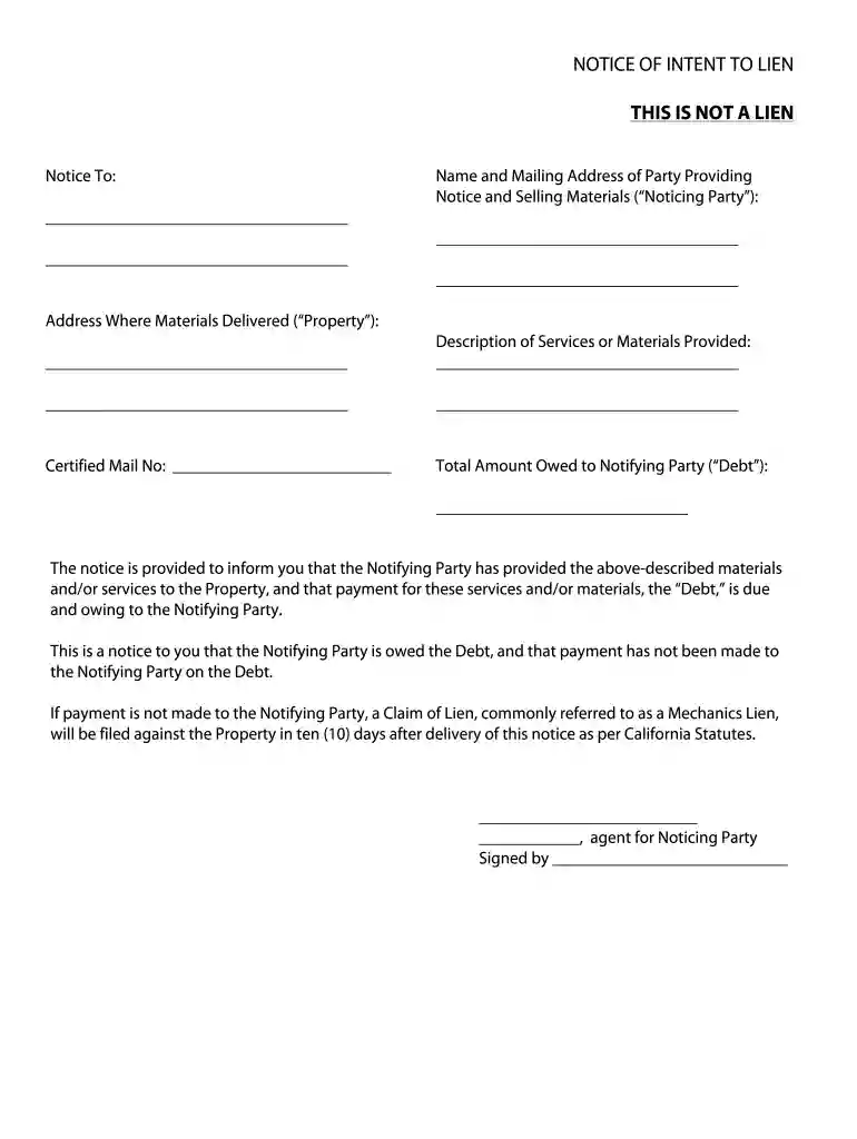 notice of intent to lien california pdf Preview on Page 1