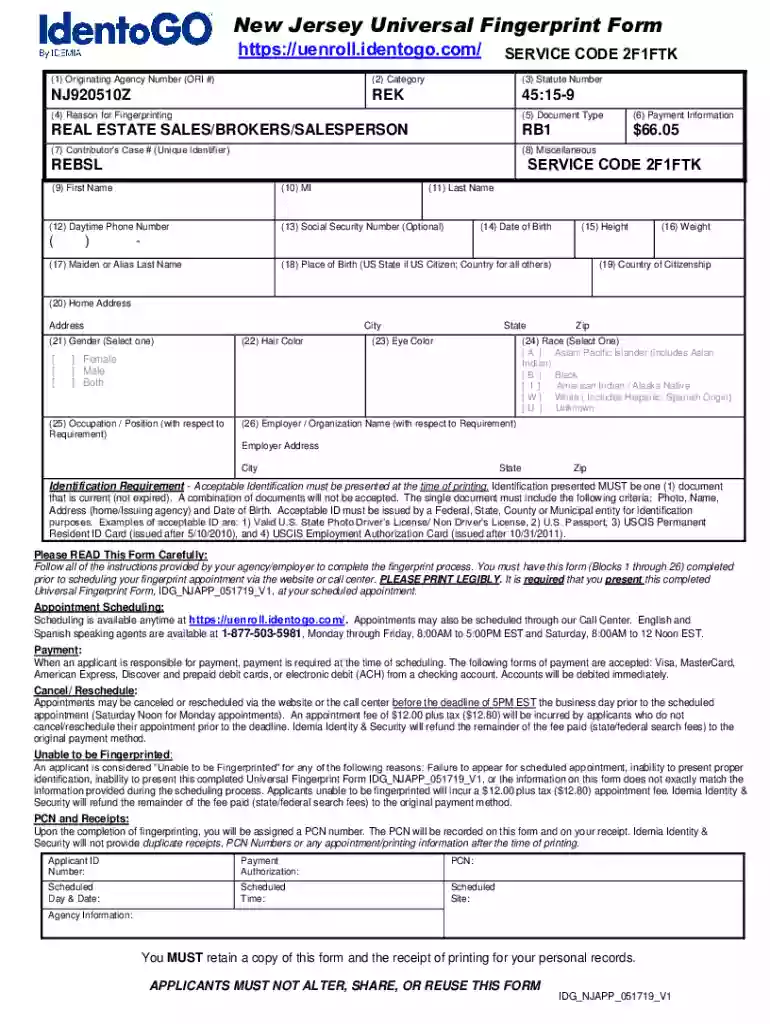 universal fingerprint form Preview on Page 1