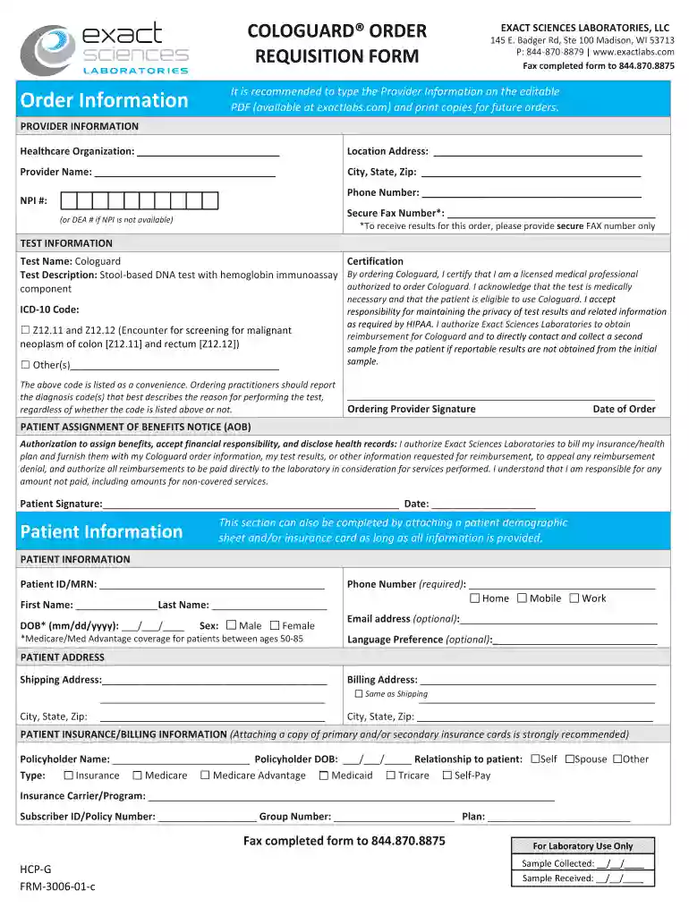 cologuard order form Preview on Page 1