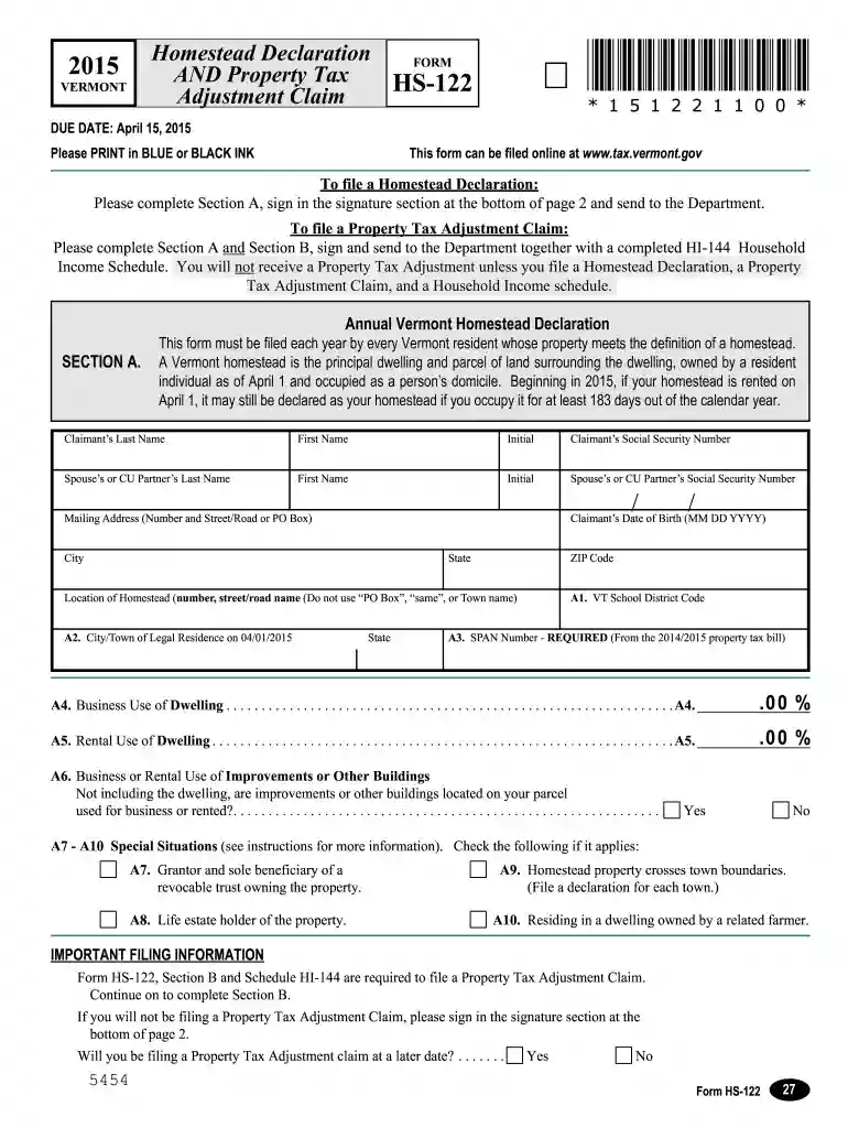 form hs 122 2015-2019 Preview on Page 1