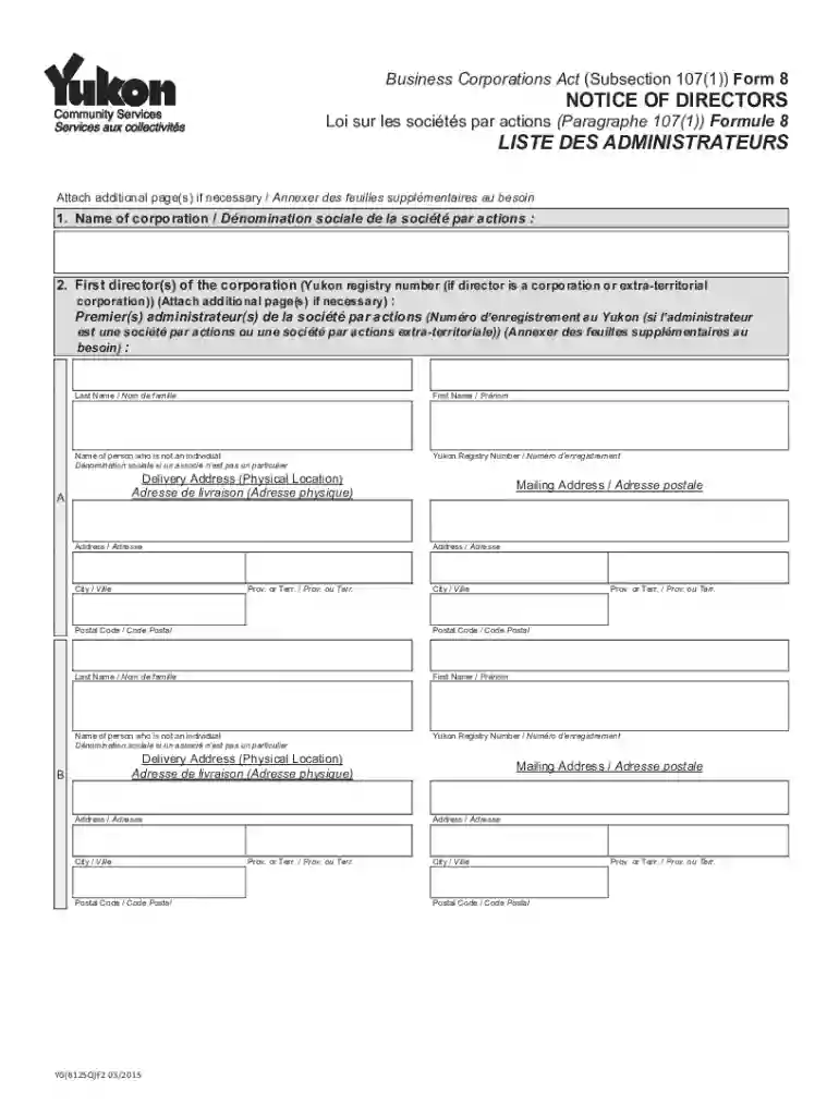 Business Corporations Act (Subsection 107(1)) Form 8 Preview on Page 1