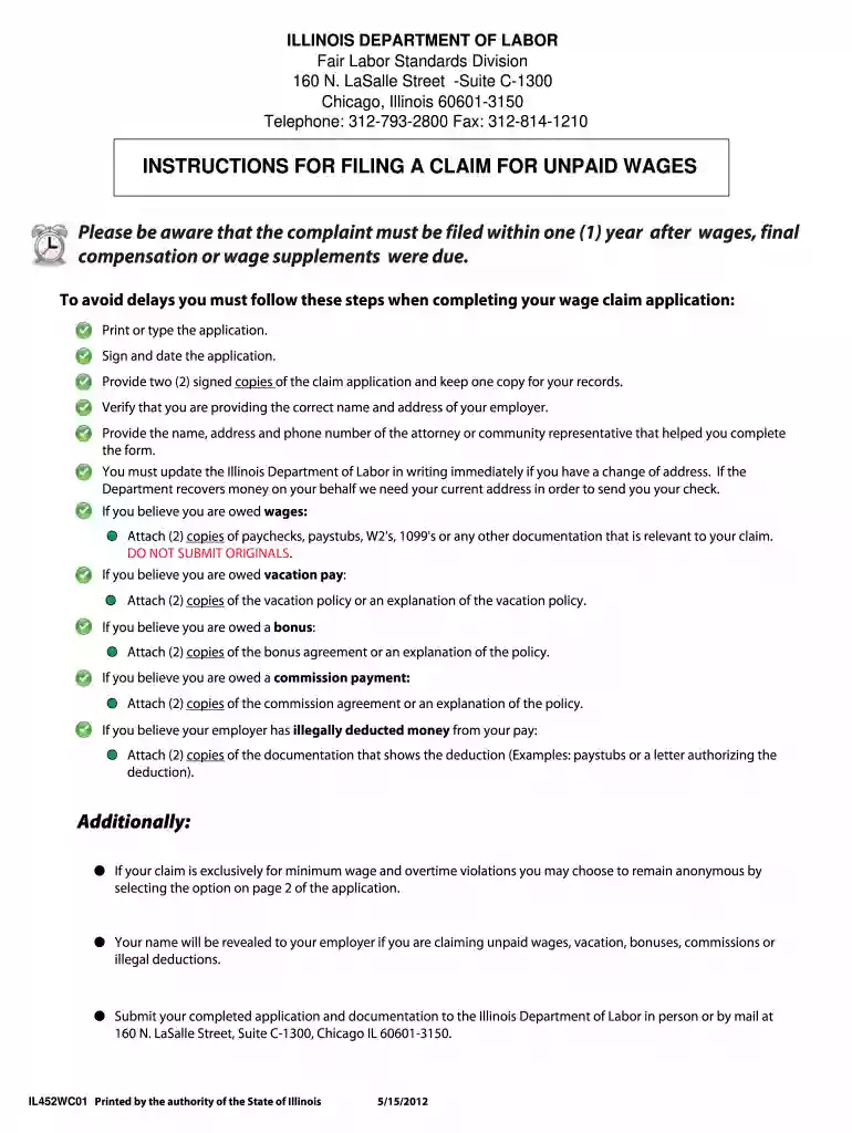 illinois department of labor complaint Preview on Page 1