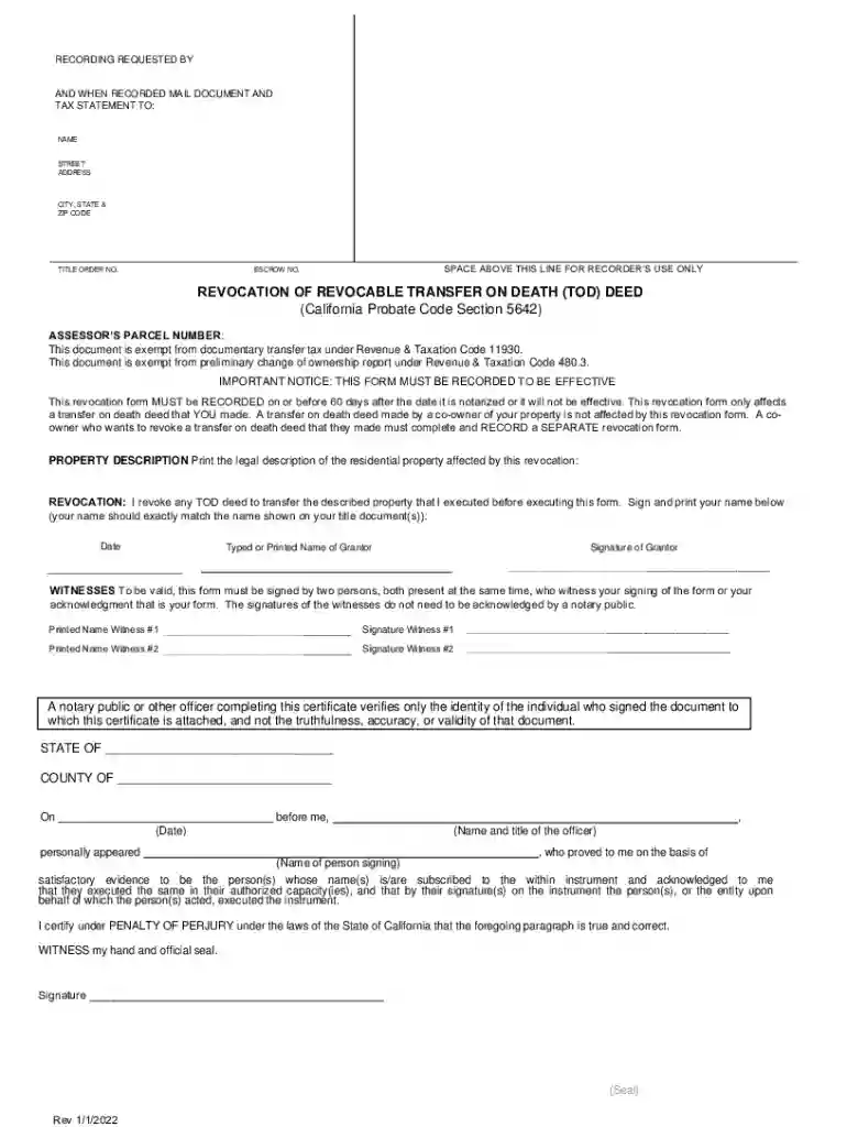 Revocation Transfer on Death Deed Preview on Page 1