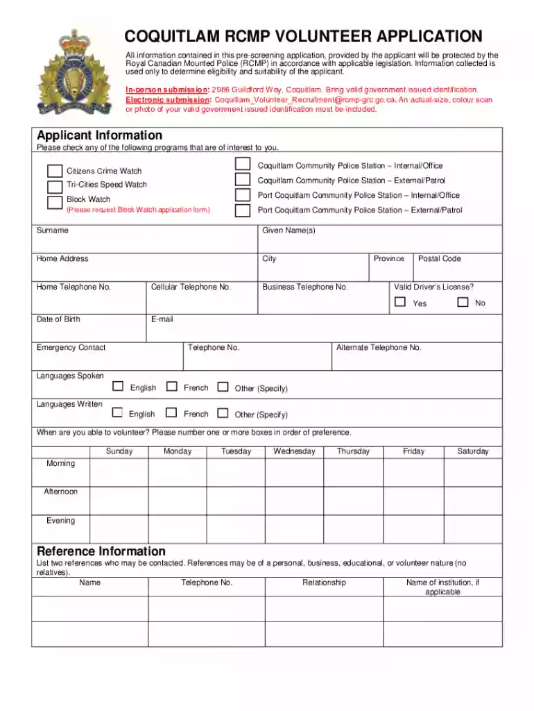 rcmp volunteer form Preview on Page 1