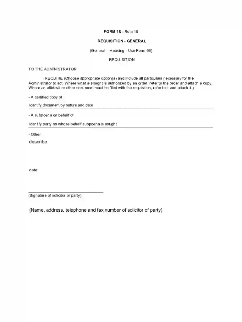 Form 18 "Requisition - General" - Canada Preview on Page 1