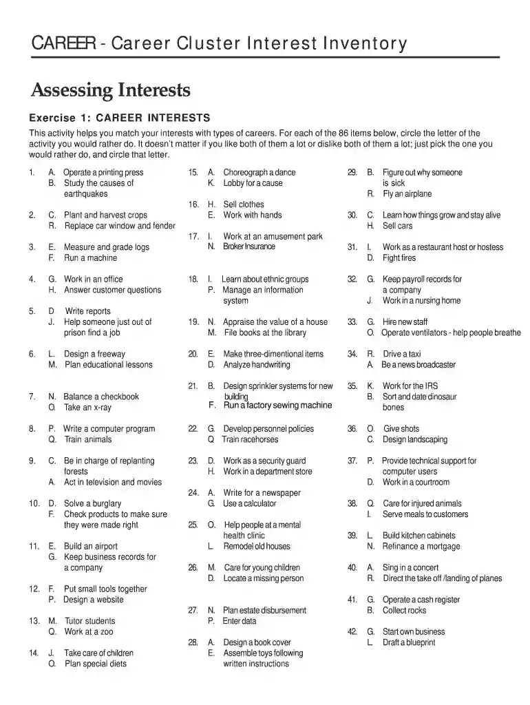 career interest inventory pdf Preview on Page 1
