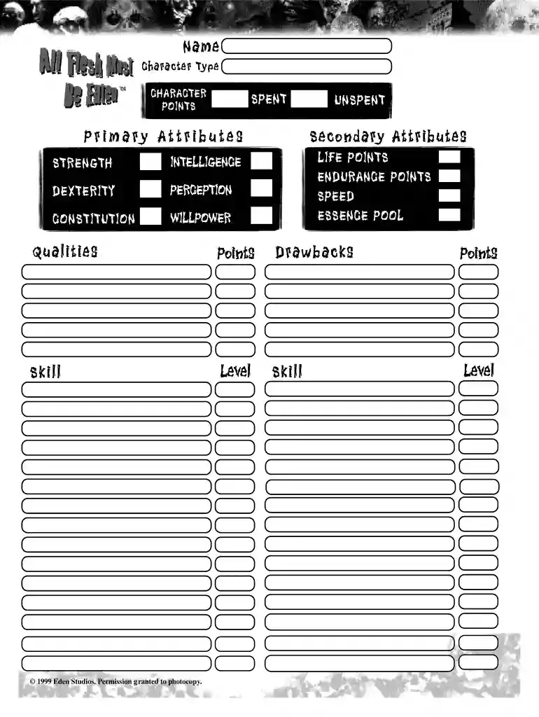 all flesh must be eaten character sheet Preview on Page 1