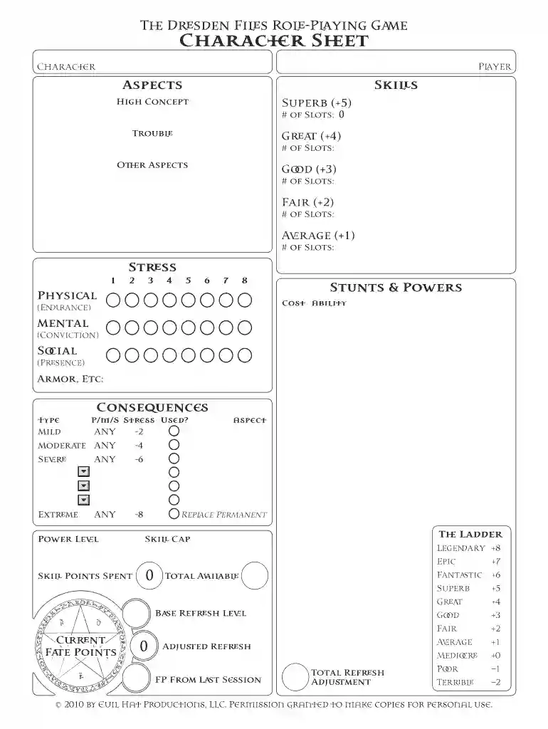 dresden files rpg character sheet Preview on Page 1