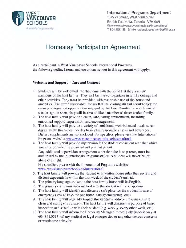 Homestay Participation AgreementLaw Insider Preview on Page 1
