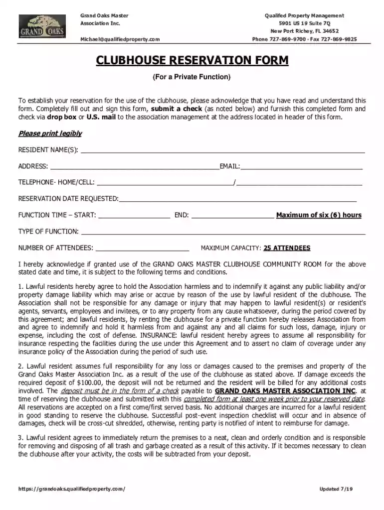 Clubhouse Reservation Form Preview on Page 1
