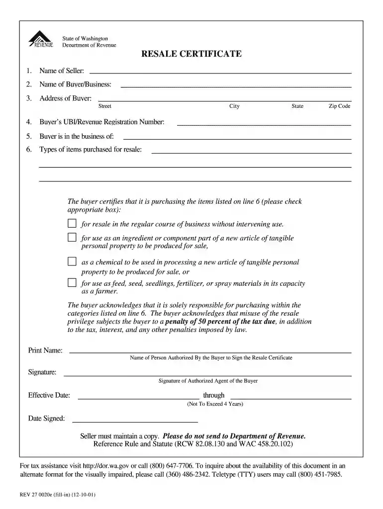 washington resale certificate Preview on Page 1